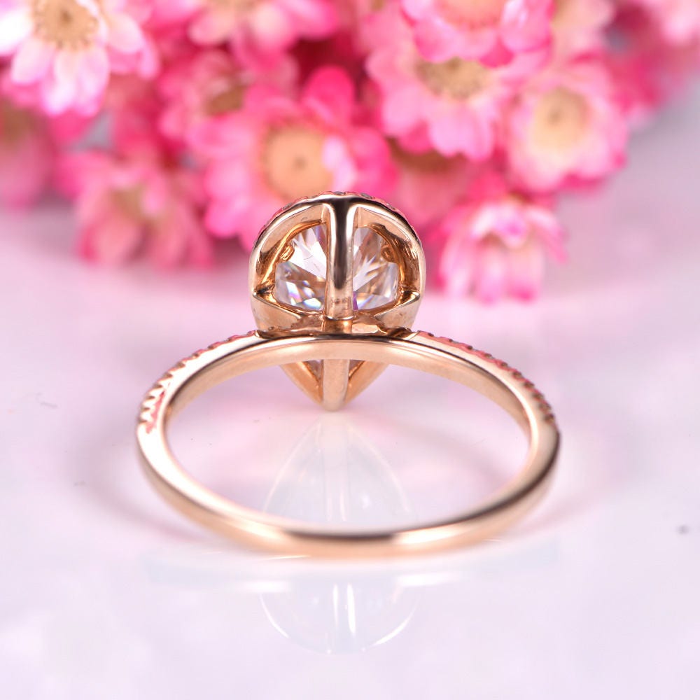 1.5ct Moissanite engagement ring 6x9mm pear shape Charles & Colvard moissanite ring natural diamond thin band delicate jewelry customized