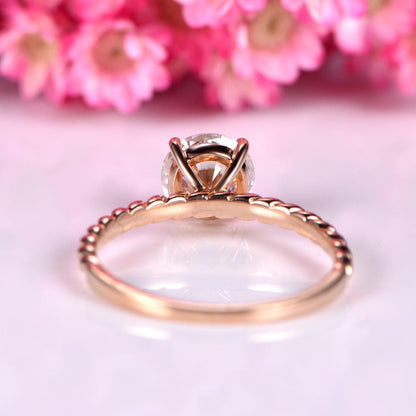 Charles & Colvard moissanite engagement ring 7mm round cut moissanite plain gold band twist wedding band solid 14k rose gold solitaire ring