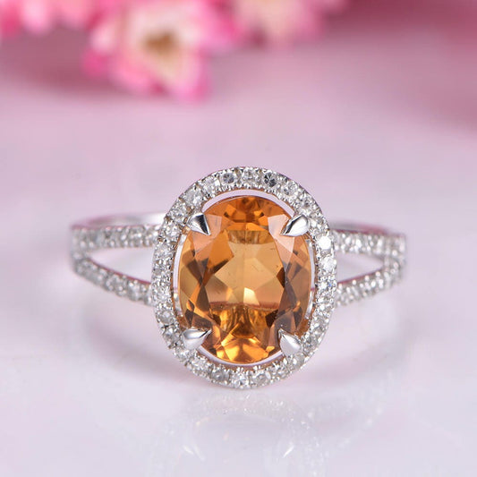Citrine ring citrine jewelry 14k white gold engagement ring yellow gemstone split shank diamond wedding band stacking ring custom ring