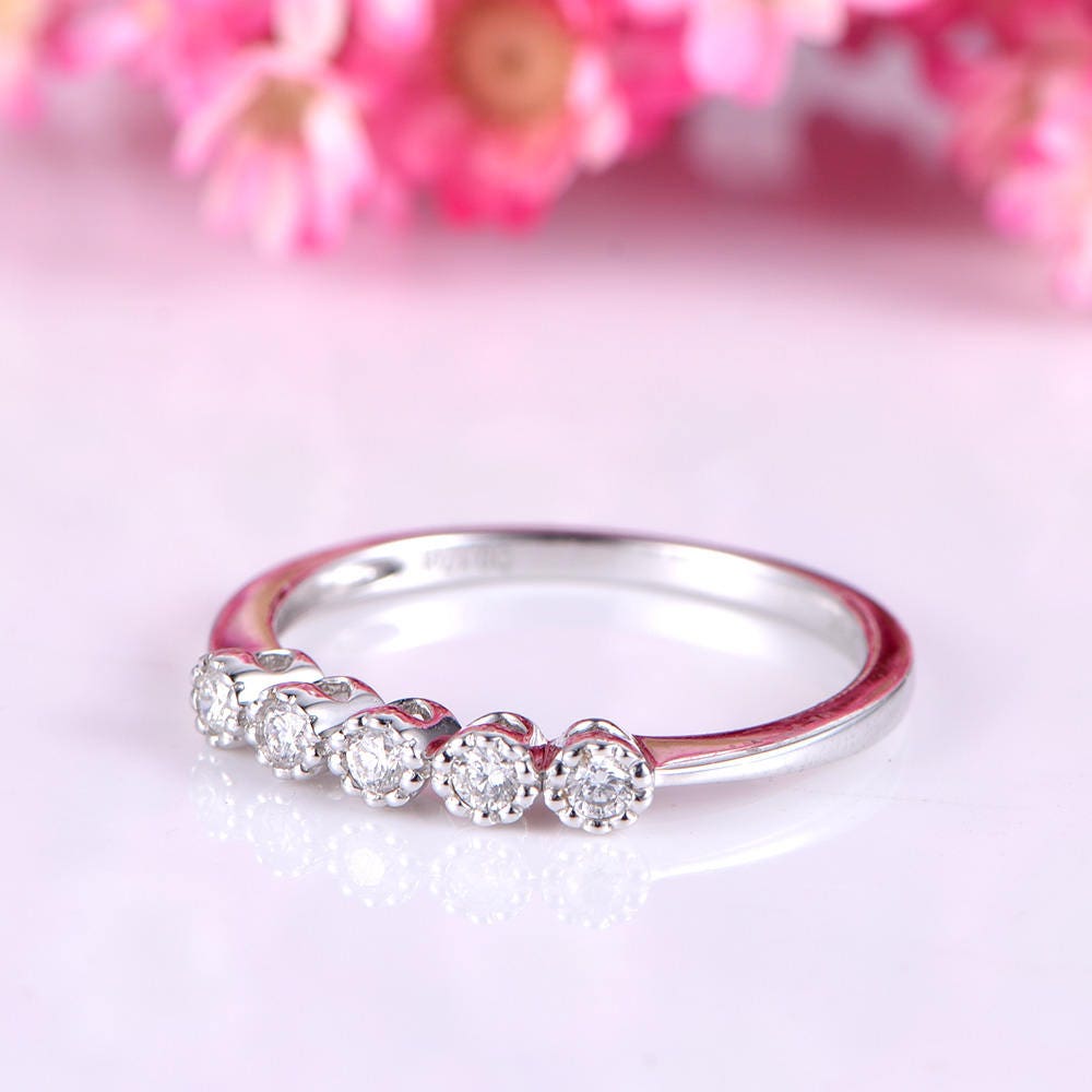 Diamond wedding band full cut diamond engagement ring natural gemstone matching band 14k white gold stacking ring custom jewelry Valentine