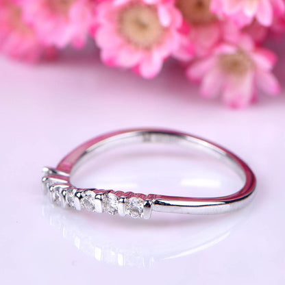 Moissanite wedding band half eternity ring solid 14k white gold Charles & Colvard moissanite engagement ring anniversary ring