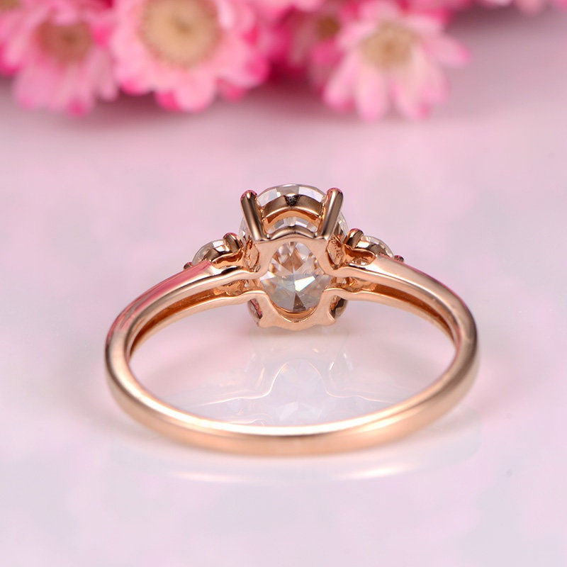 Solid moissanite engagement ring 6x8mm oval cut Charles & Colvard moissanite ring 14k rose gold moissanite wedding band brilliant stone ring