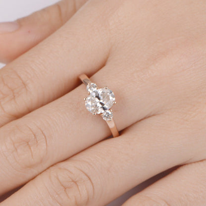 Solid moissanite engagement ring 6x8mm oval cut Charles & Colvard moissanite ring 14k rose gold moissanite wedding band brilliant stone ring