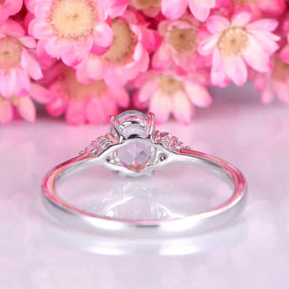Aquamarine engagement ring 5x7mm oval shape aquamarine and full cut brilliant diamonds solid 14k white plain gold band solitaire ring