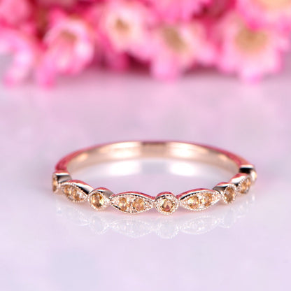 Natural citrine wedding band 14k rose gold art deco half eternity ring IF citrine matching band milgrain style anniversary ring customized