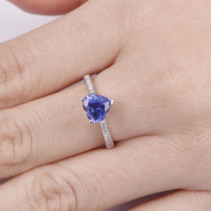 Tanzanite engagement ring 7mm heart shape tanzanite ring solid 14k white gold diamond wedding band solitaire gemstone bridal ring