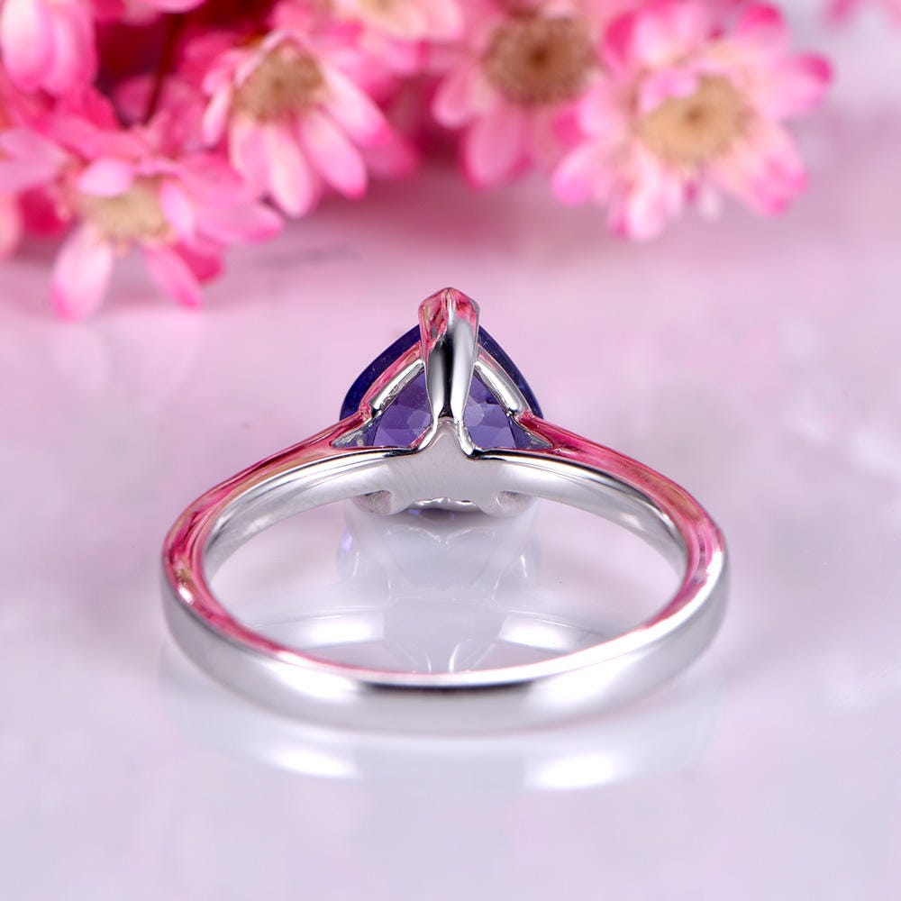 Tanzanite engagement ring 7mm heart shape tanzanite ring solid 14k white gold diamond wedding band solitaire gemstone bridal ring