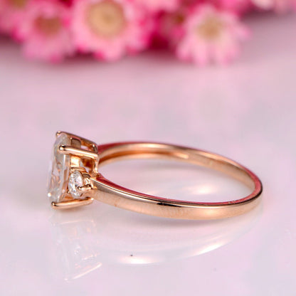 Solid moissanite engagement ring 6x8mm oval cut Charles & Colvard moissanite ring 14k rose gold moissanite wedding band brilliant stone ring