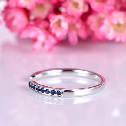 Sapphire wedding band 14k white gold open ring natural sapphire matching band half eternity ring custom bridal ring anniversary gift for her