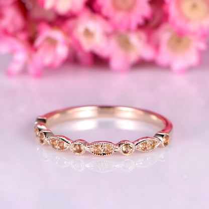 Natural citrine wedding band 14k rose gold art deco half eternity ring IF citrine matching band milgrain style anniversary ring customized