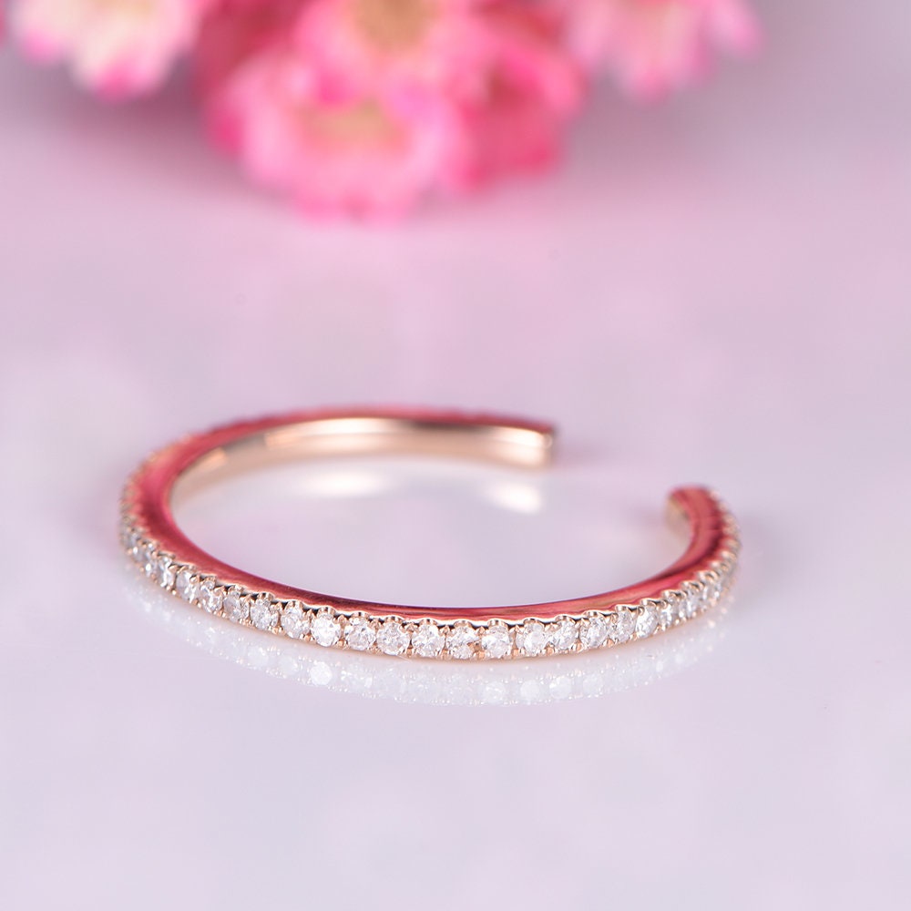 Open diamond wedding band 14k rose gold diamond stacking matching band 5mm gap ring custom ring SI clarity natural stone pave ring eternity