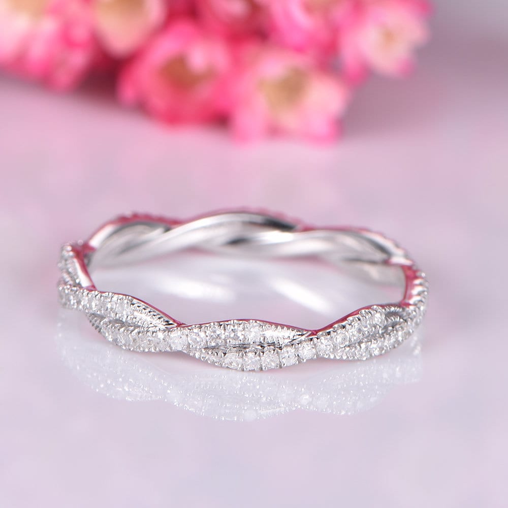 Diamond wedding band 14k white gold full eternity ring promise matching band natural conflict free diamond twist design ring anniversary