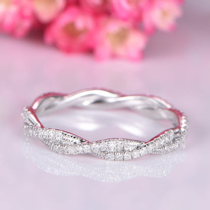 Diamond wedding band 14k white gold full eternity ring promise matching band natural conflict free diamond twist design ring anniversary