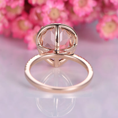 Big morganite engagement ring rose gold heart shape 10x12mm morganite natural diamond wedding band stacking style ring halo promise