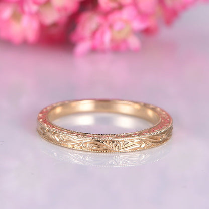 14k Plain Gold Ring Yellow Gold Filigree Milgrain Edge Wedding Band Stacking Matching Band Retro Vintage Anniversary Ring