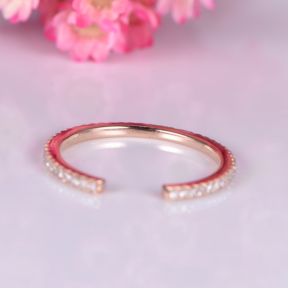 Open diamond wedding band 14k rose gold diamond stacking matching band 5mm gap ring custom ring SI clarity natural stone pave ring eternity