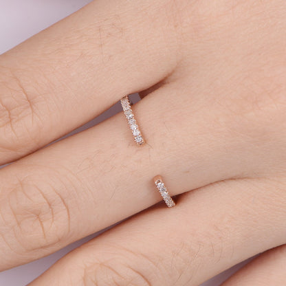 Open diamond wedding band 14k rose gold diamond stacking matching band 5mm gap ring custom ring SI clarity natural stone pave ring eternity