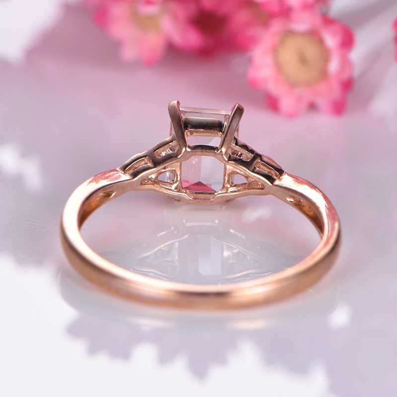 Morganite engagement ring rose gold natural diamond wedding ring 5x7mm emerald cut VS clarity pink stone 14k gold jewelry customized gift