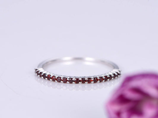 Garnet ring garnet wedding band matching band natural gemstone ring stacking ring prong set 14k white gold promise ring anniversary ring