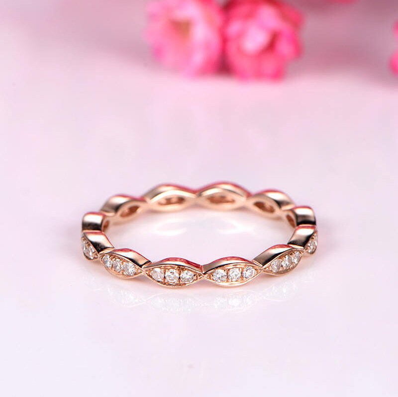 Diamond ring diamond wedding band full eternity ring milgrain stacking matching band diamond bridal ring solid 14k rose gold custom ring