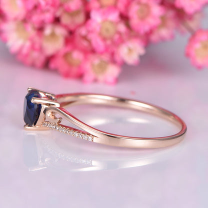 Heart shape sapphire engagement ring 6.5mm lab created blue sapphire diamond floral band solid 14k  bridal promise ring gift custom jewelry