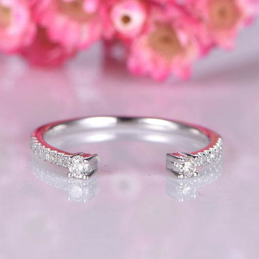 Open diamond wedding band 14k white gold stacking ring natural SI-H quality diamond half eternity ring Valentine's Day Anniversary