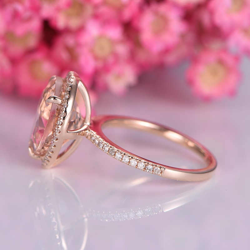 Big morganite engagement ring rose gold heart shape 10x12mm morganite natural diamond wedding band stacking style ring halo promise