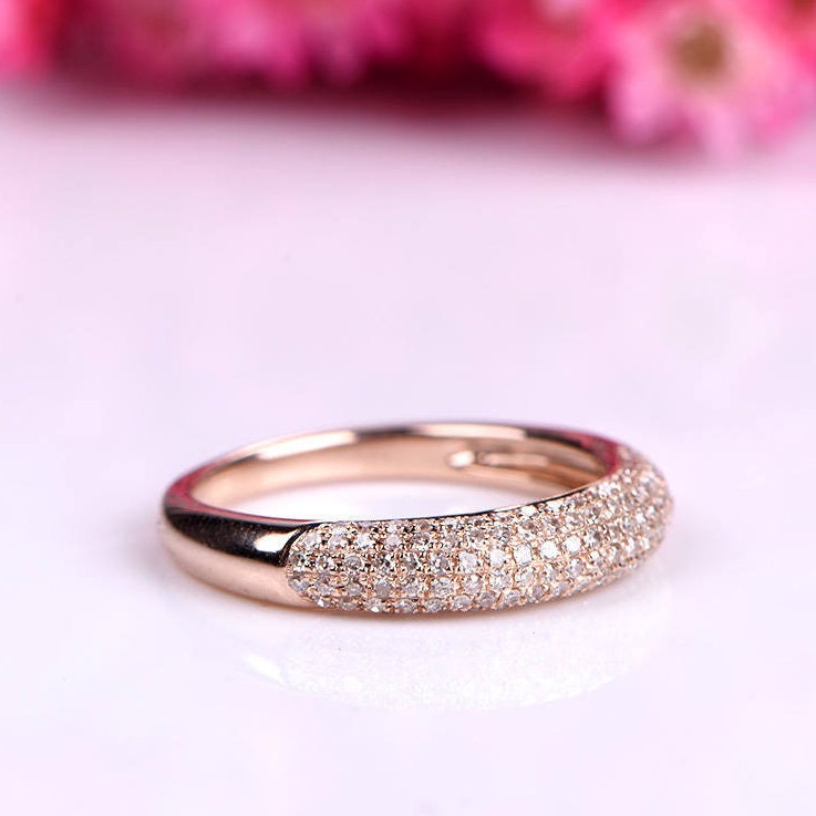 Elegant diamond engagement ring diamond wedding band 14k rose gold anniversary ring promise ring Christmas Gift for her custom ring pave set