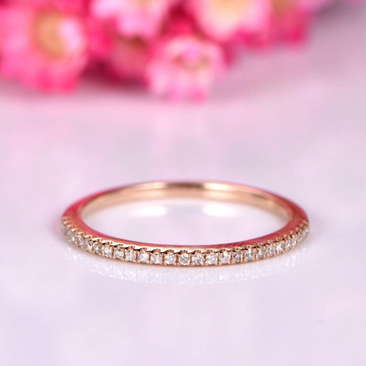 Diamond wedding band half eternity diamond matching band 14k rose gold stacking ring petite ring natural gemstone SI clarity H color