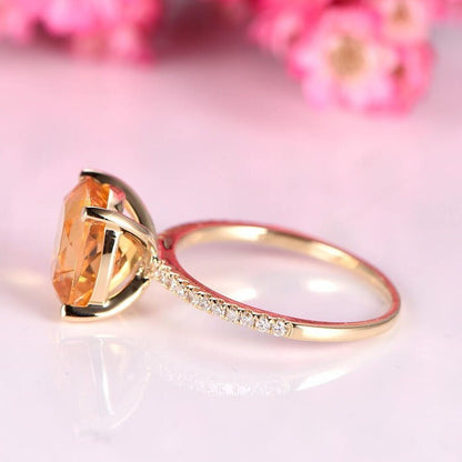 Citrine ring citrine jewelry 14k yellow gold engagement ring natural gemstone diamond band stacking ring anniversary ring custom jewelry