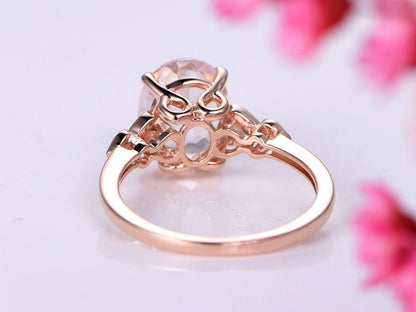 Morganite engagement ring 8x10mm oval cut morganite ring solitaire ring diamond wedding band solid 14k rose gold bridal ring promise ring