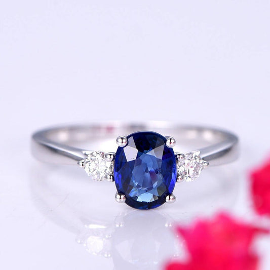 Sapphire ring white gold sapphire engagement ring women diamond wedding band promise bridal anniversary gift for her