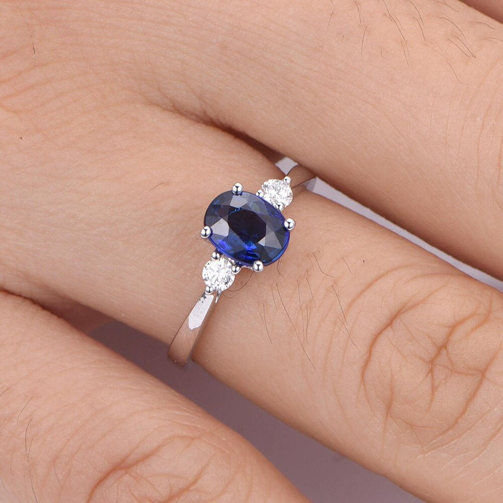 Sapphire ring white gold sapphire engagement ring women diamond wedding band promise bridal anniversary gift for her