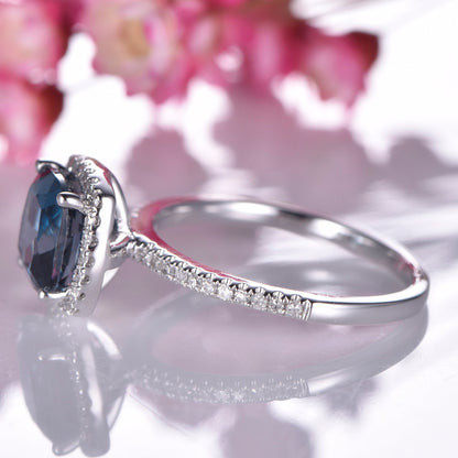 London blue topaz engagement ring white gold diamond half eternity ring 7mm cushion cut VS natural stone diamond halo promise bridal ring