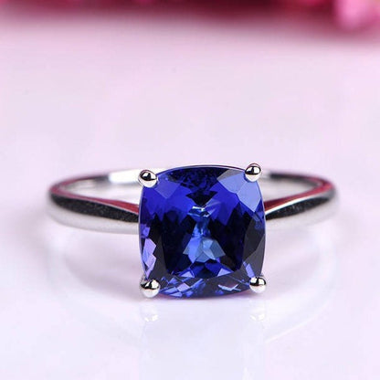 9mm cushion cut Sapphire engagement ring lab created blue sapphire plain gold band solid 14k white gold anniversary ring custom jewelry