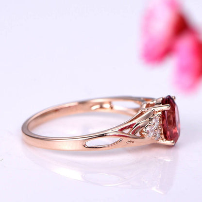 Tourmaline ring 1.5ct pink tourmaline ring full cut diamond wedding band diamond engagement ring soild 14k rose gold promise ring