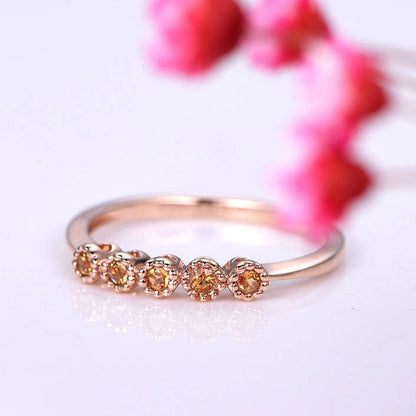 Natural citrine ring citrine wedding band 14k rose gold engagement ring birthstone matching band bezel set anniversary ring Chirstmas gift