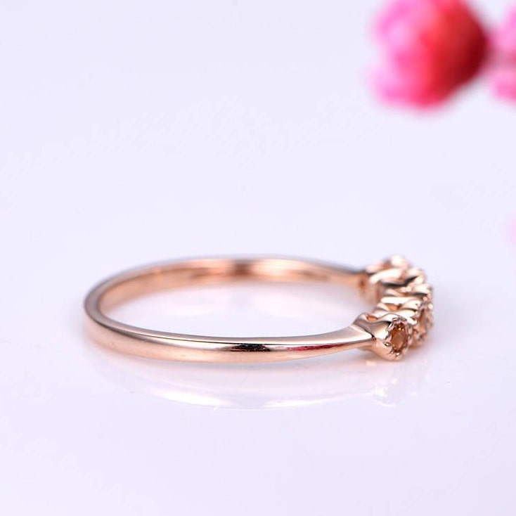 Natural citrine ring citrine wedding band 14k rose gold engagement ring birthstone matching band bezel set anniversary ring Chirstmas gift