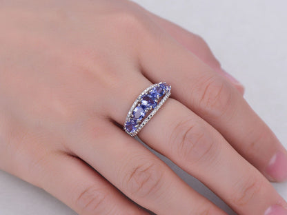 Tanzanite wedding band men ring solid 14k white gold natural AAA tanzanite diamond matching band engagement ring anniversary birthstone