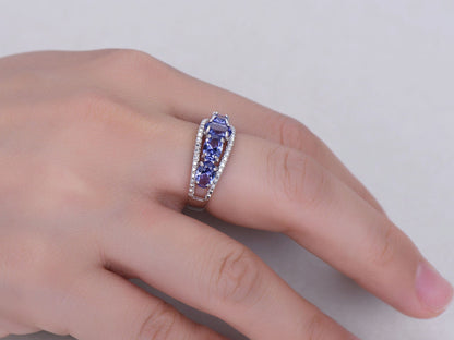 Tanzanite wedding band men ring solid 14k white gold natural AAA tanzanite diamond matching band engagement ring anniversary birthstone