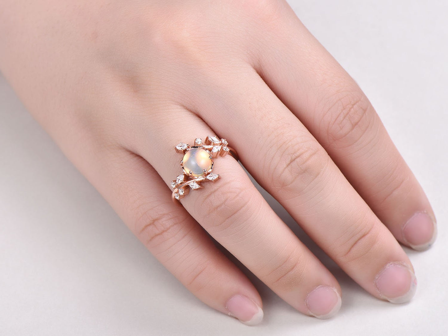 Natural opal engagement ring rose gold floral ring for women marquise moissanite bridal promise infinty jewelry other gemstone available