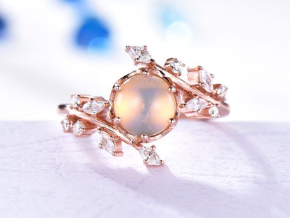 Natural opal engagement ring white gold floral ring for women marquise moissanite bridal promise infinty jewelry other gemstone available