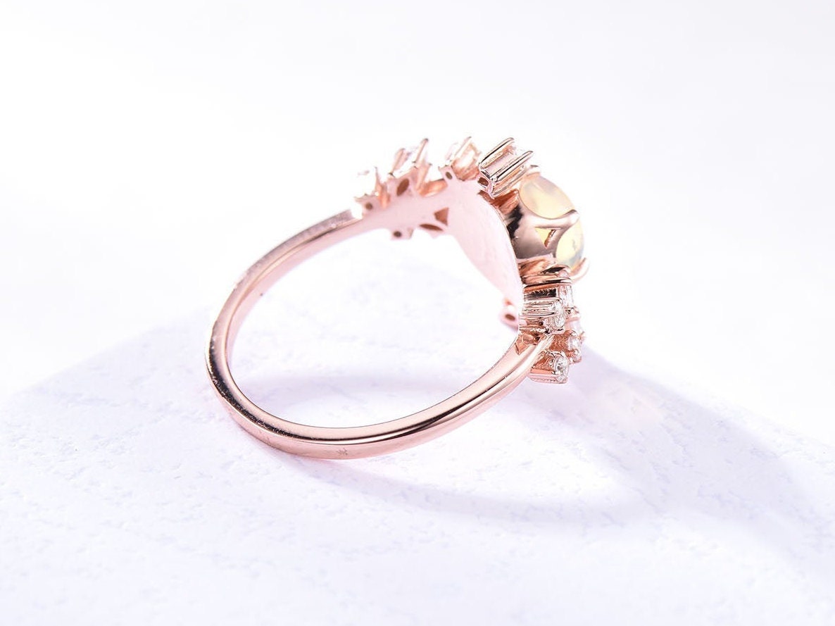 Natural opal engagement ring rose gold floral ring for women marquise moissanite bridal promise infinty jewelry other gemstone available