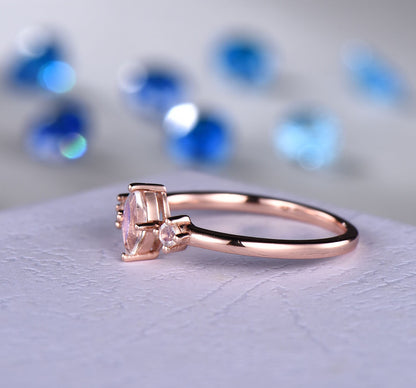 Moonstone ring marquise cut moonstone engagement ring 14k rose gold wedding band women promise anniversary gift petite design custom jewelry