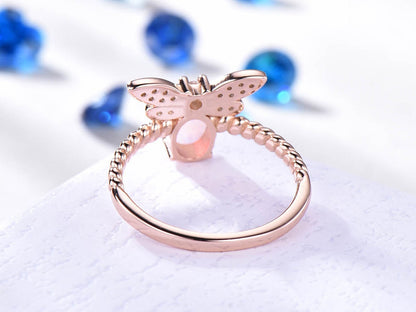 Butterfly opal engagement ring moissanite wedding ring rose gold women promise bridal plain gold band anniversary Christmas gift for her