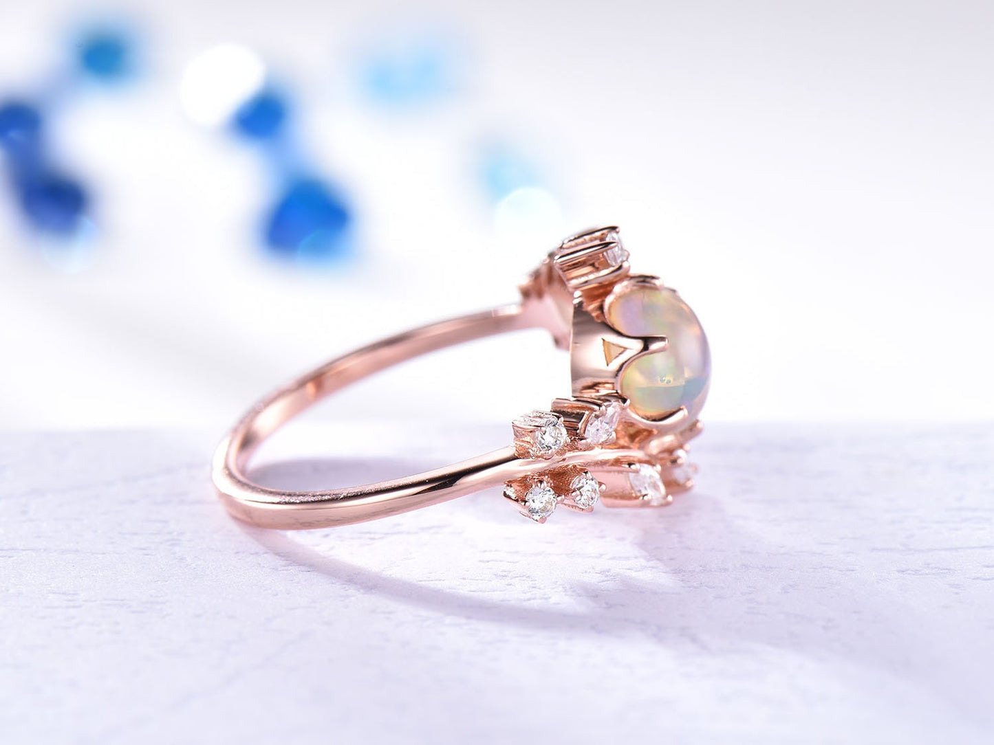 Natural opal engagement ring white gold floral ring for women marquise moissanite bridal promise infinty jewelry other gemstone available