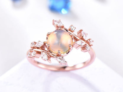 Natural opal engagement ring rose gold floral ring for women marquise moissanite bridal promise infinty jewelry other gemstone available