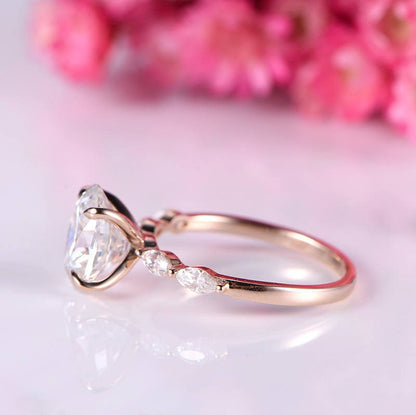 Oval moissanite engagement ring art deco moissanite wedding band women 14k rose gold bridal ring anniversary gift custom jewelry