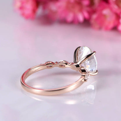 Oval moissanite engagement ring art deco moissanite wedding band women 14k rose gold bridal ring anniversary gift custom jewelry