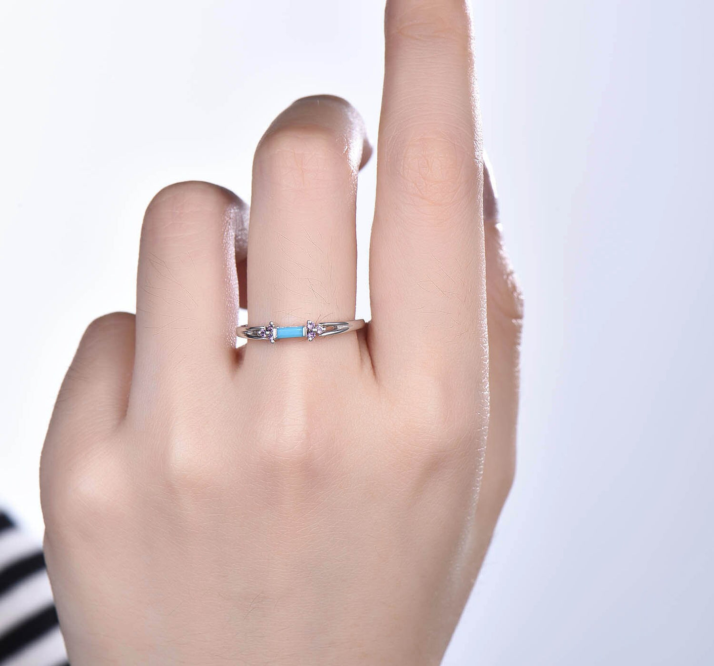 Turquoise ring white gold turquoise engagement ring women petite promise anniversary jewelry amethyst band other gemstone available